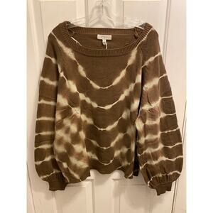Brand New Umgee USA Women's Size 1X Plus Brown White Tie Dye Sweater Top